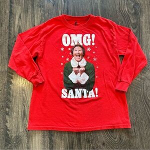 Kid's Youth elf Long Sleeve Red Shirt, OMG Santa, Will Ferrell, Size: Medium